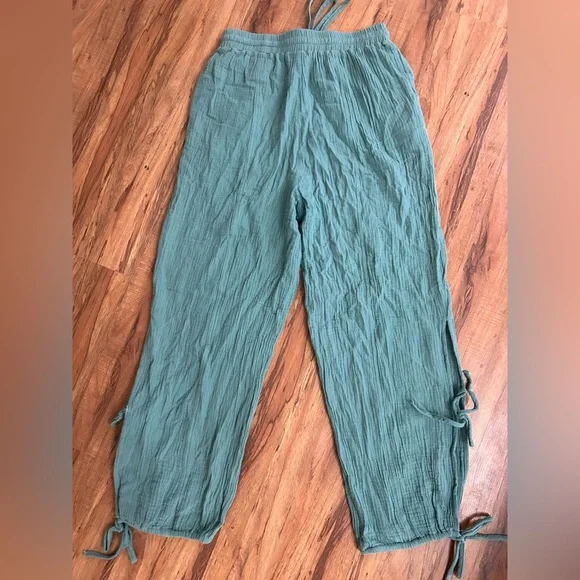 Bohemian Gauze Flowy Harem Cotton Tie Bottom Pants Womens S - Picture 2 of 11
